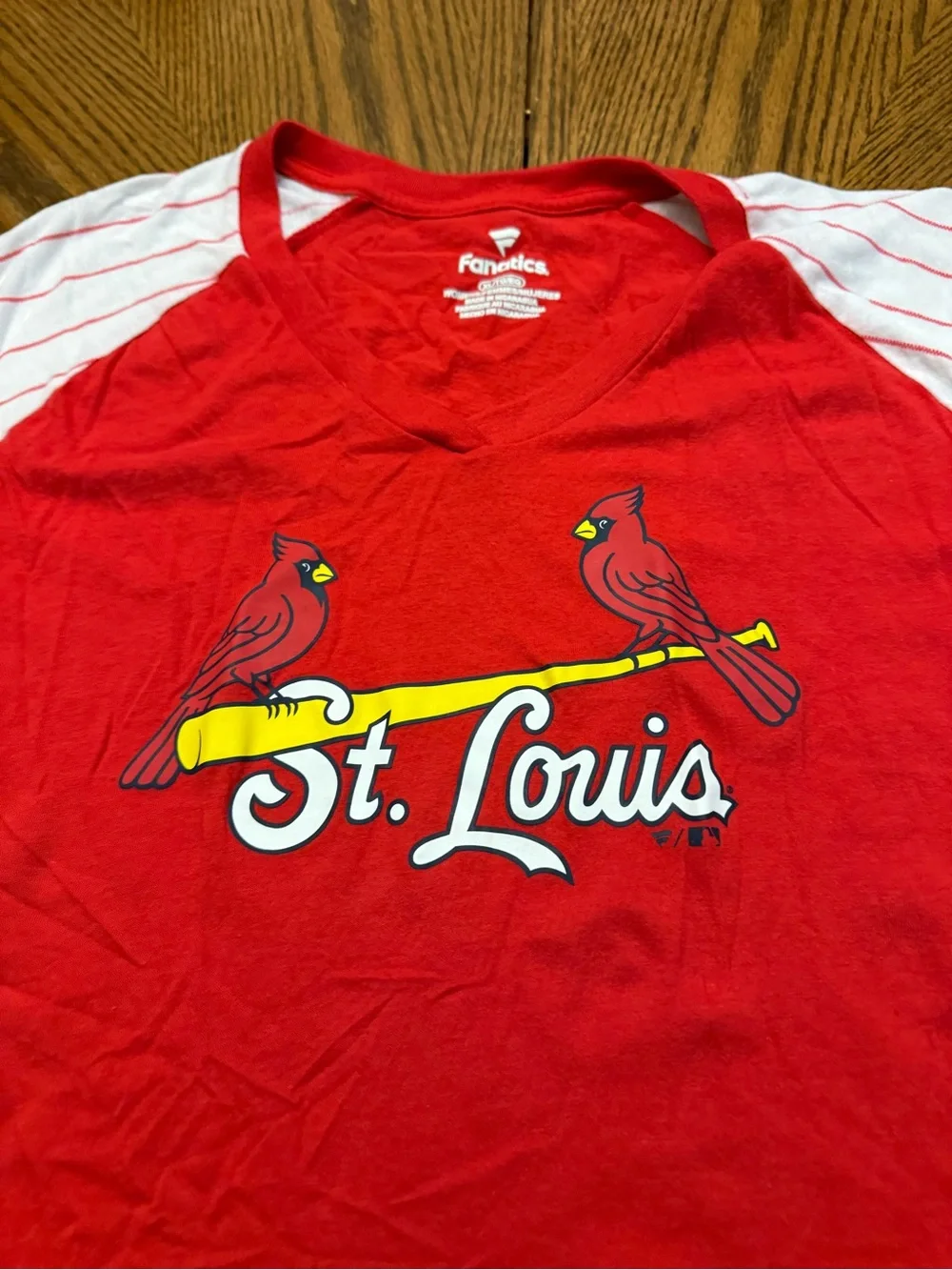 Fanatics Red St. Louis Cardinals Short Sleeve Tee with White Pinstripe Sleeves